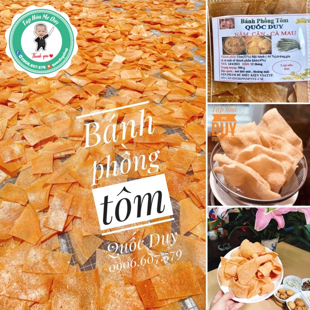 Bánh Phồng Tôm Năm Căn_Cà Mau, Nhãn Hiệu QUỐC DUY, Loại hộp 500gr