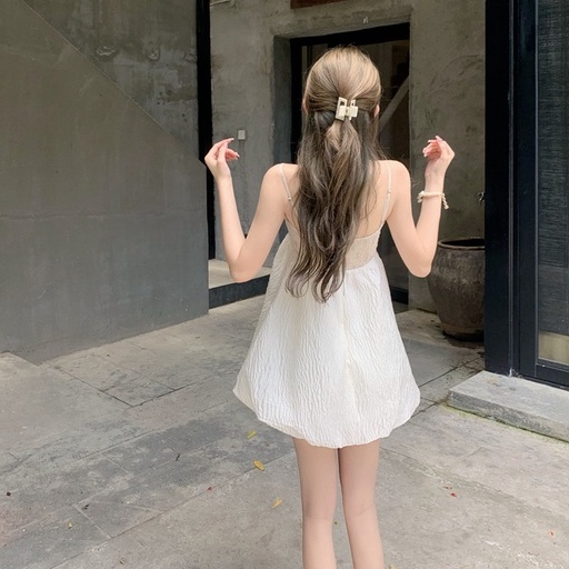 Đầm Hai Dây Dáng Chữ A Cổ Thắt Nơ Phong Cách Pháp Ngọt Ngào Thời Trang Mùa Hè Mới Dành Cho Nữ