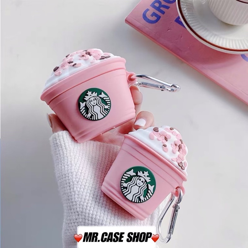 Case Airpods 1/2 /Pro Vỏ Ốp Tai Nghe Hình Ly Starbuck Hồng- Mr.Case ẢiPodsi