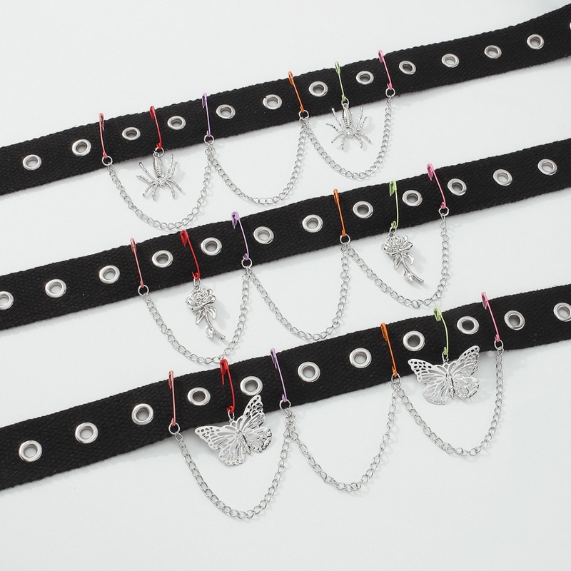 Brroa Thắt Lưng Punk Với Mặt Dây Chuyền Hợp Kim Hình Nhện Hoa Hồng