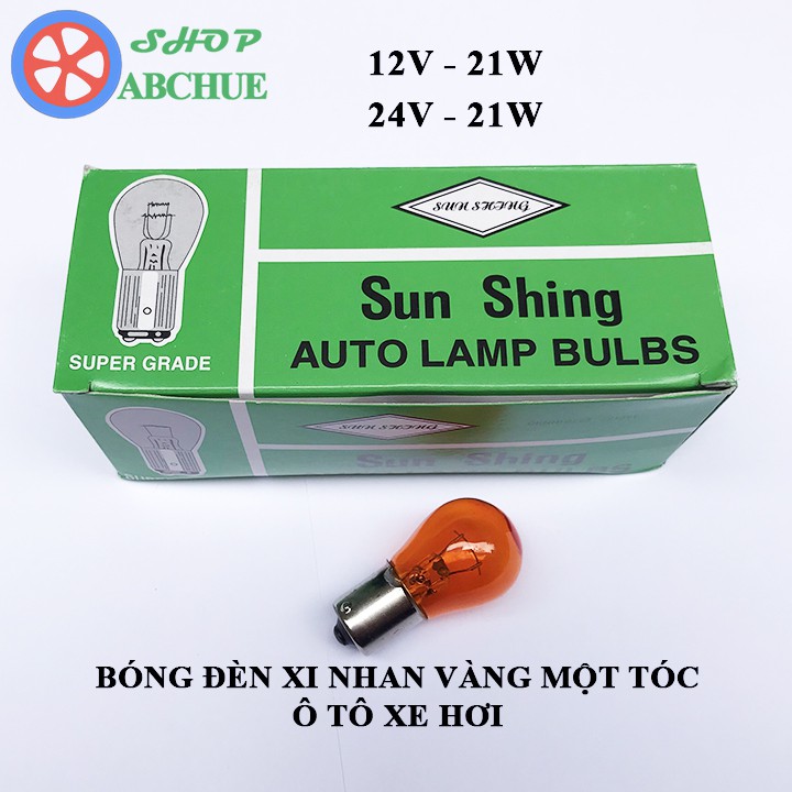 Hộp 10 Bóng Xi Nhan Ô Tô Màu Vàng 1 Tóc 12v 21w hoặc 24v 21w