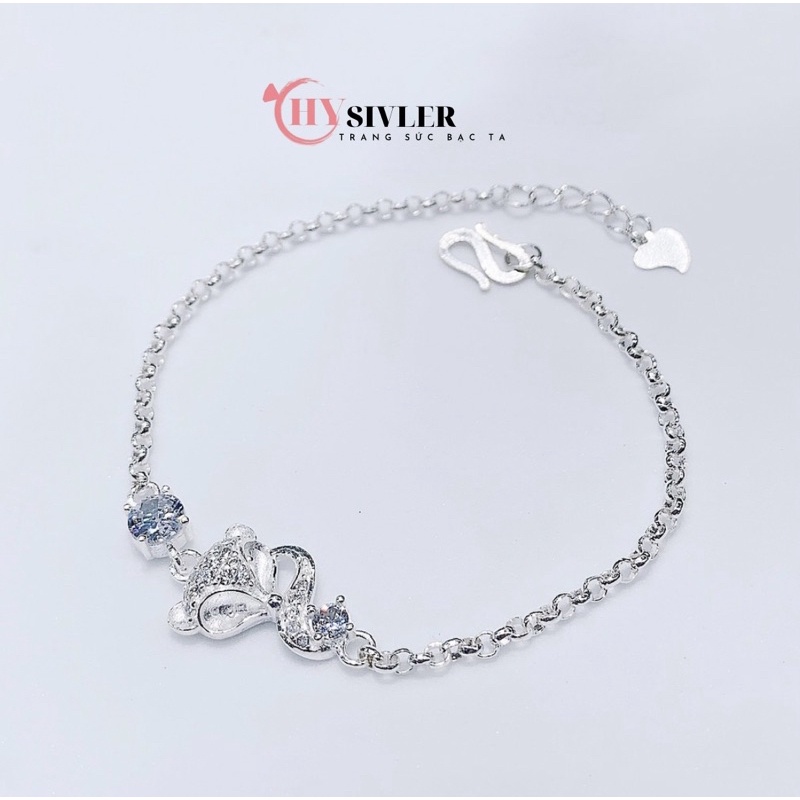 Lắc tay bạc ta hồ ly đính đá lắc tay họng mo dày dặn lắc tay nữ bạc thật