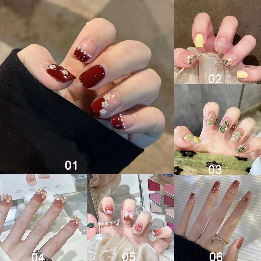 Bộ 24 Móng Tay Giả Ngắn / Tròn / Vuông Che Phủ Toàn Diện