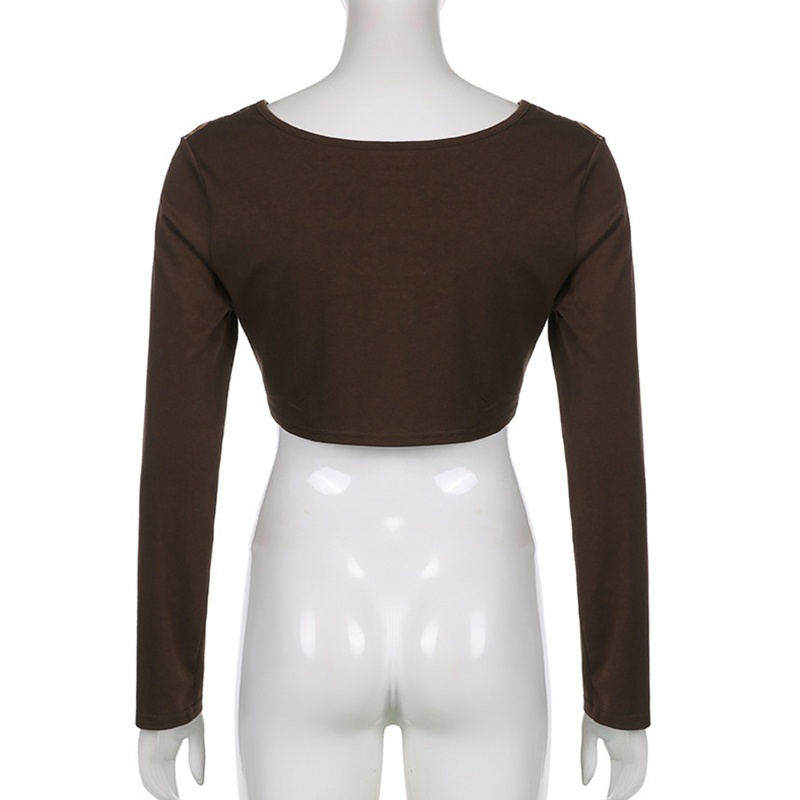 Áo Crop Top Nữ Tay Dài In Hoa Cổ Chữ V Gợi Cảm