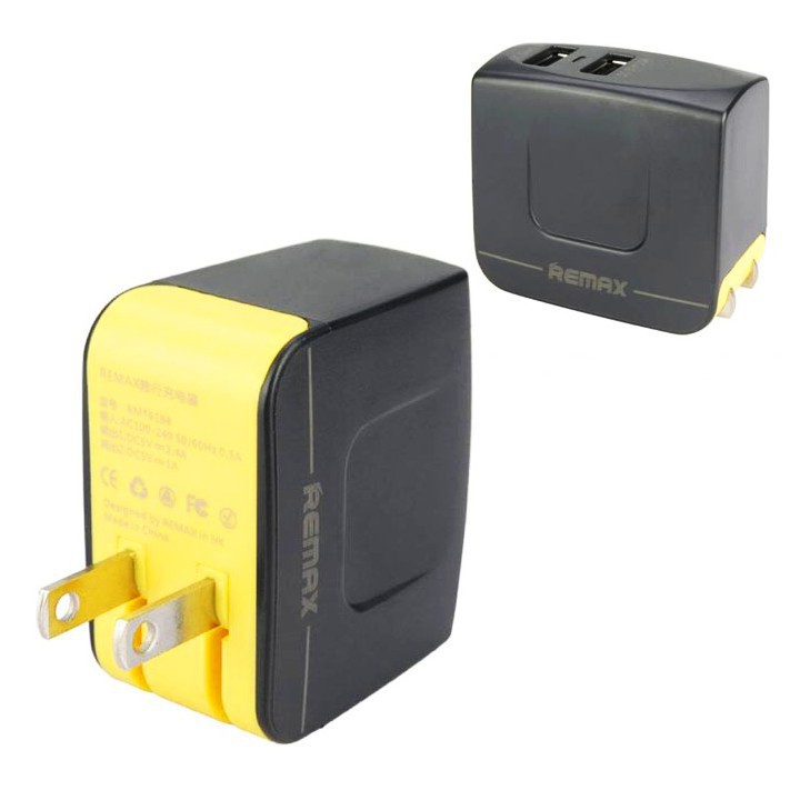 Cốc sạc Remax 3.4A 2 cổng USB gồm 1 cổng 2.4A và 1 cổng 1.0A phích cắm gập tiện lợi