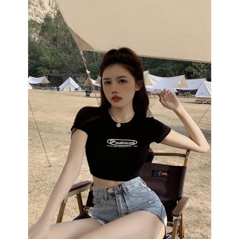 Áo croptop PadBIood cotton dày đẹp co giãn 4 chiều, áo body tôn dáng sẵn 2 màu trắng đen