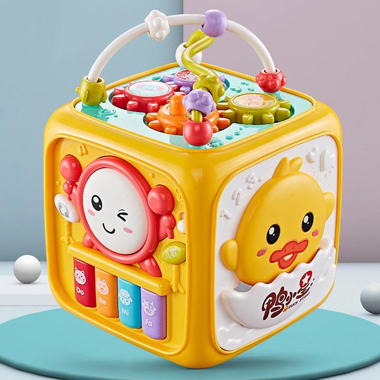 Hộp âm nhạc đa năng cho bé có 6 mặt đàn, nhạc, thả hình được tặng kèm pin + tô vít