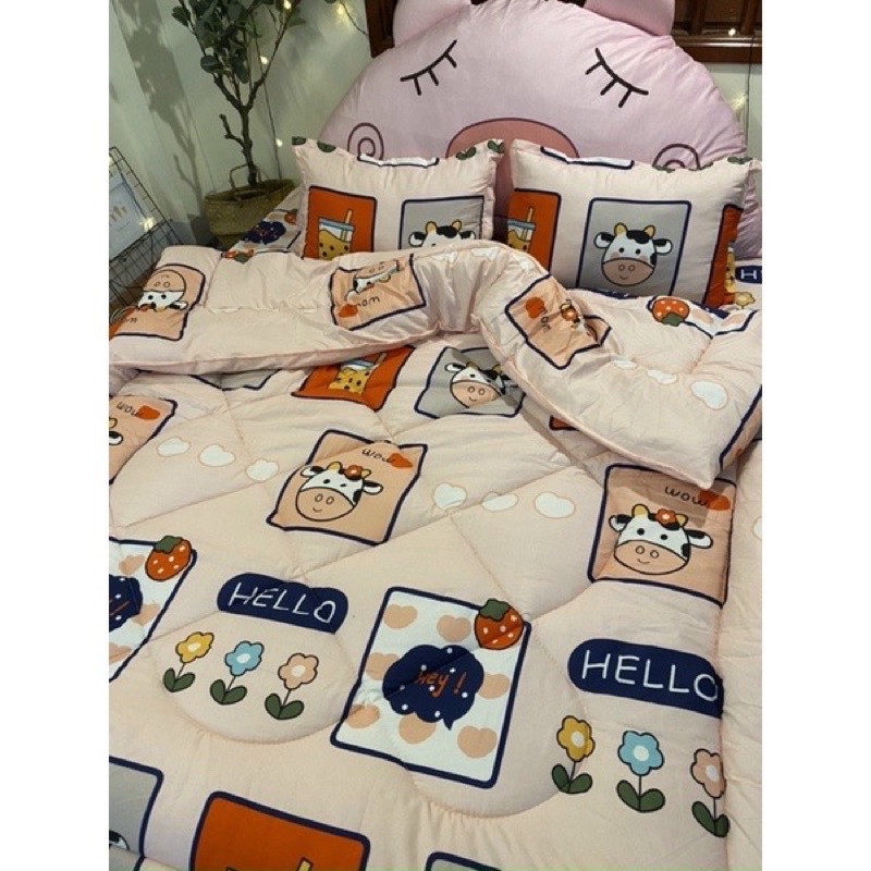 Set Chăn phao 5 món_Polly Cotton_Bò sữa_Doraemon