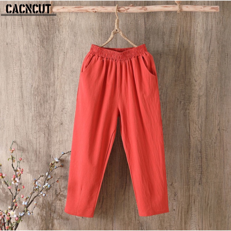 Quần Cotton Dài Lưng Cao Co Giãn Thời Trang Mùa Hè Cho Nữ