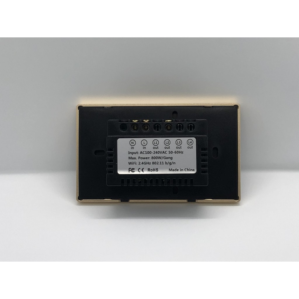 Công tắc thông minh Wifi Tuya hình chữ nhật, viền nhôm vàng, điều khiển qua điện thoại Smartlife/TuyaSmart