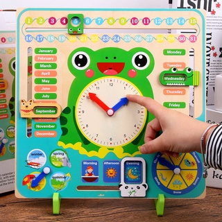 Đồng hồ gỗ con ếch xanh lịch đa năng 7 trong 1 học Tiếng Anh cho trẻ đồ chơi an toàn cho bé TS Kids Shop