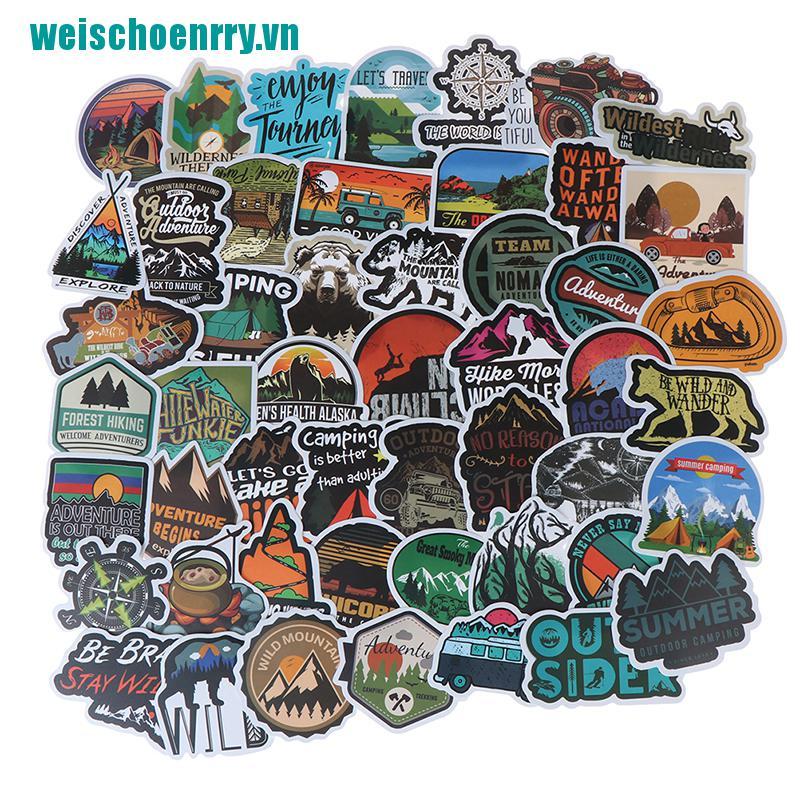 Weis♪Set 50 Miếng Dán Trang Trí Vali / Laptop / Guitar Họa Tiết Phong Cảnh