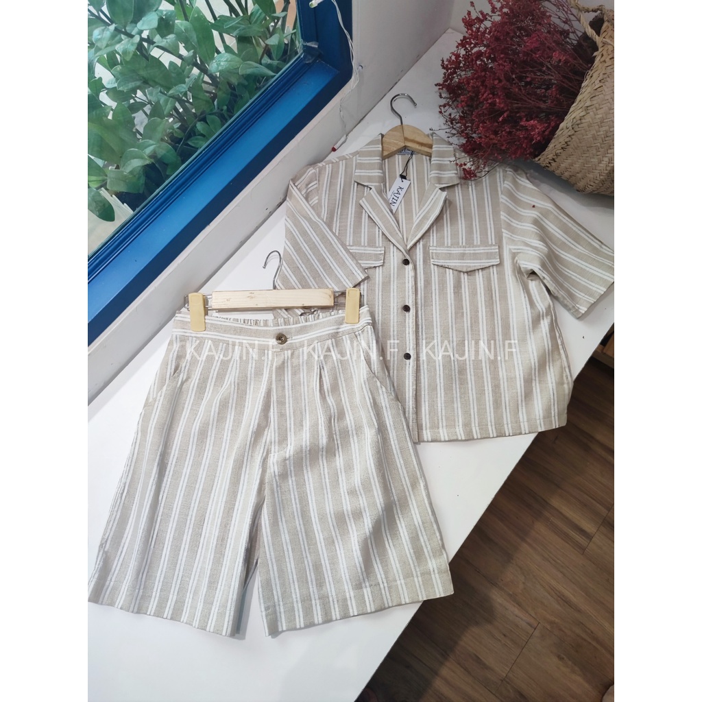 Set sơ mi sọc linen