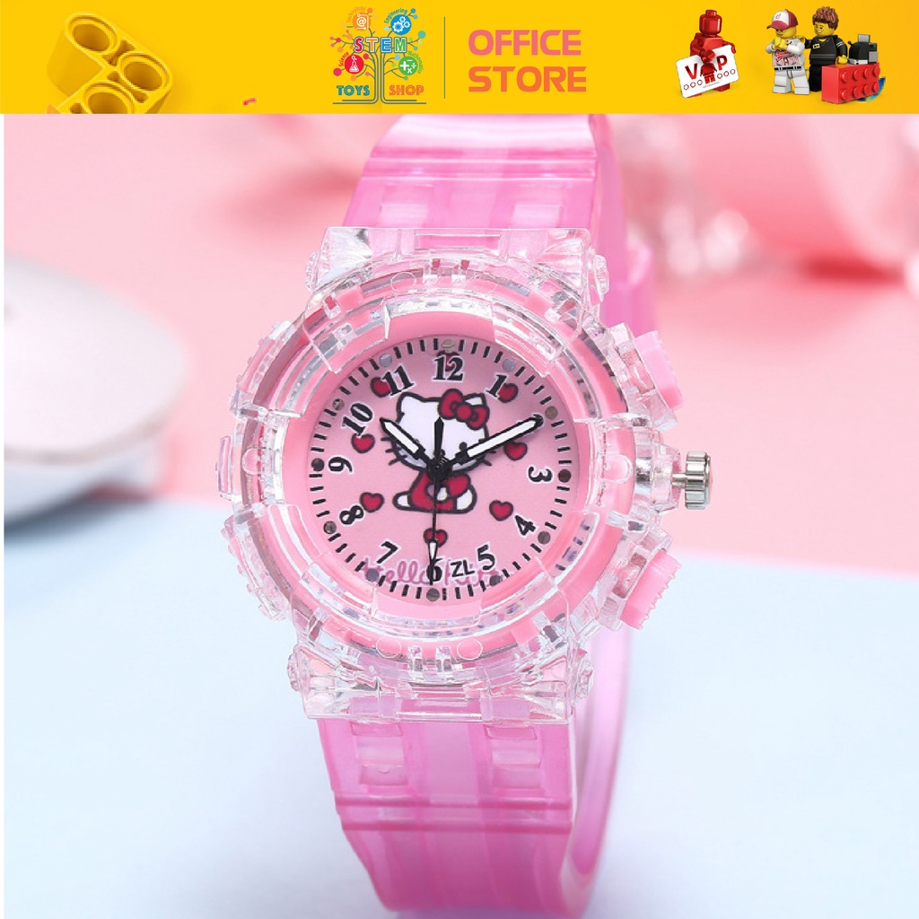 Đồng Hồ Đeo Tay Có Đèn Led Phát Sáng In Hình Hello Kitty Có Đèn Sáng Siêu Dễ Thương Cho Bé Mẫu Mới Siêu Hot