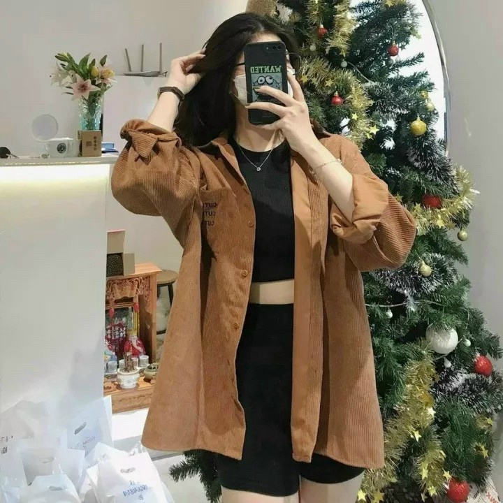 Áo Khoác Sơ Mi Chất Nhung Tăm Có Túi Ngực Lớn Logo Thêu Form Rộng Che Nắng Mặc Mát Thoải Mái Vui Chơi [NEW UNISEX]