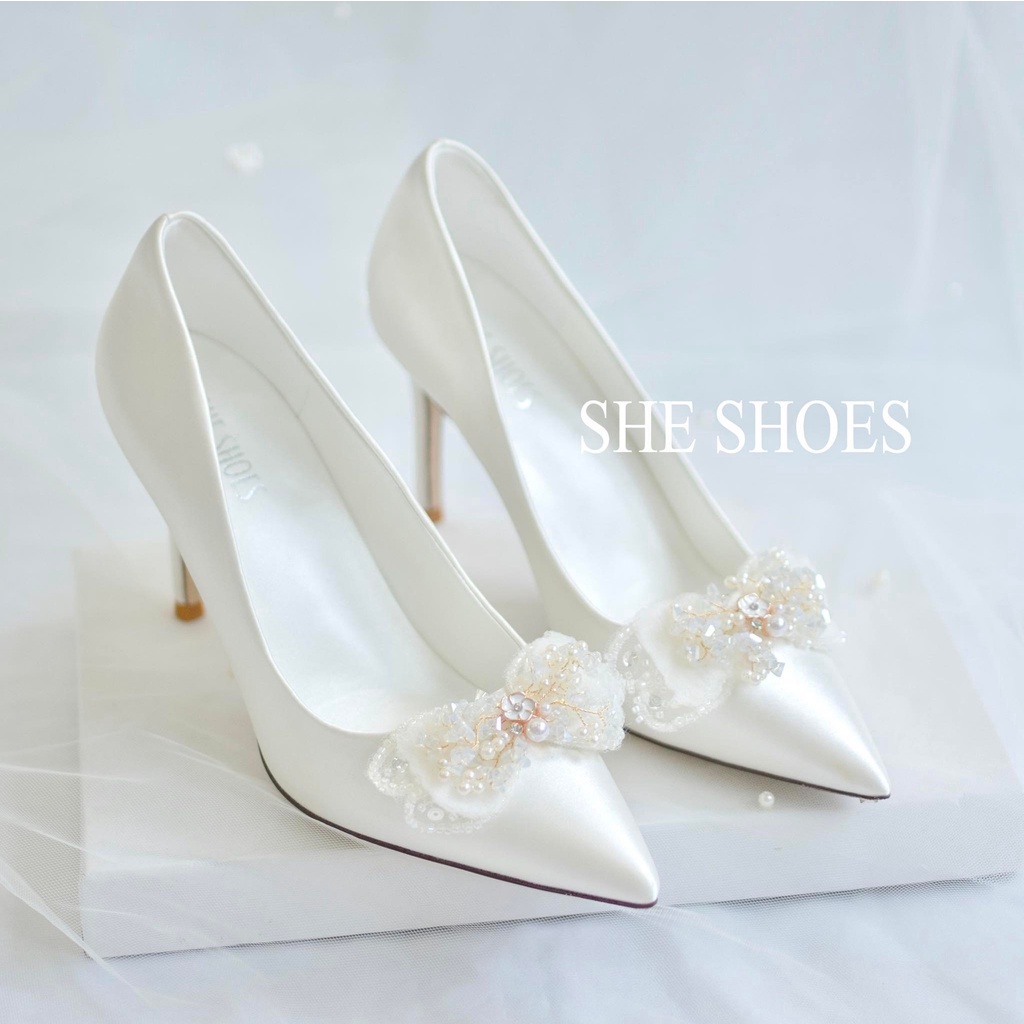 Giày cưới ♥️Freeship♥️ Giày cao gót trắng cô dâu cao cấp, độc quyền bởi SHE SHOES - GC07028