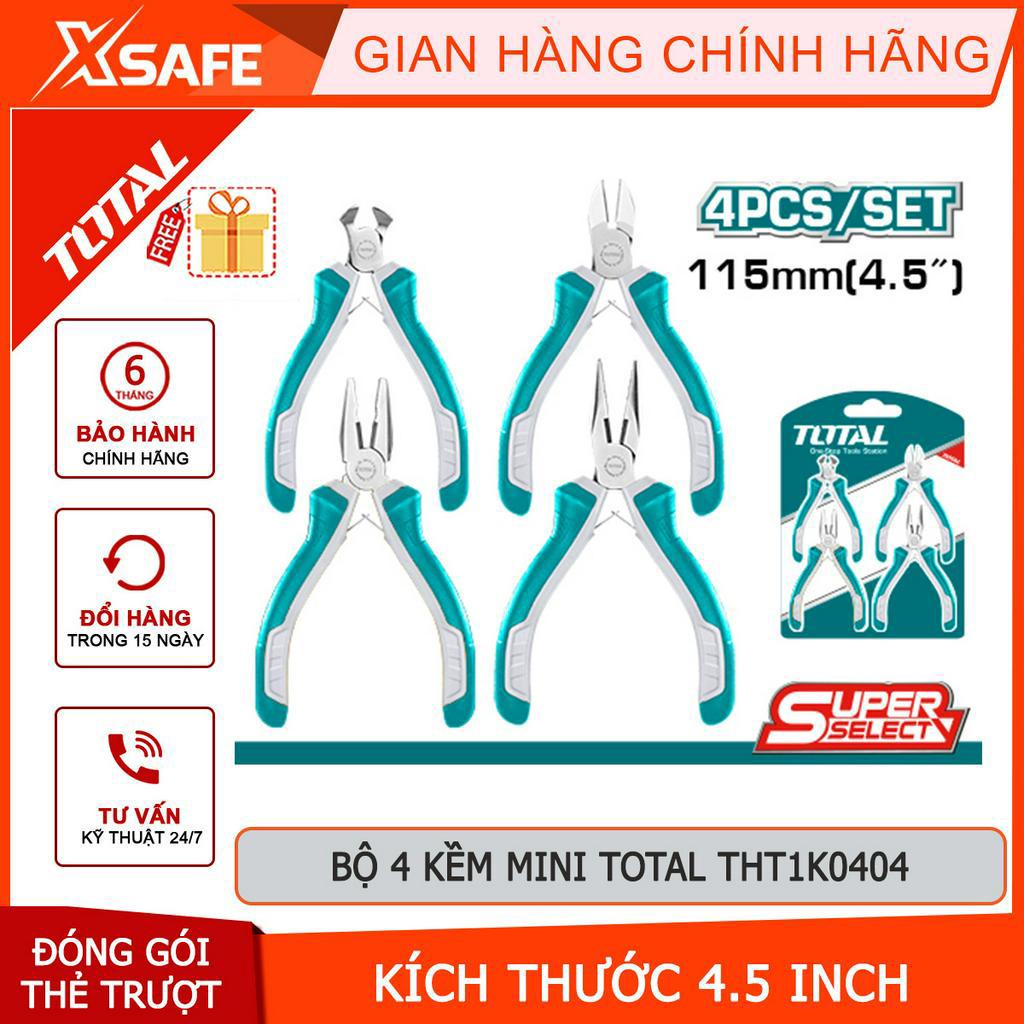 Bộ 4 kềm mini 4.5inch TOTAL THT1K0404 gồm kìm răng, kìm cắt, kìm cắt đứt, kìm mũi dài, tay cầm hai màu - chính hãng