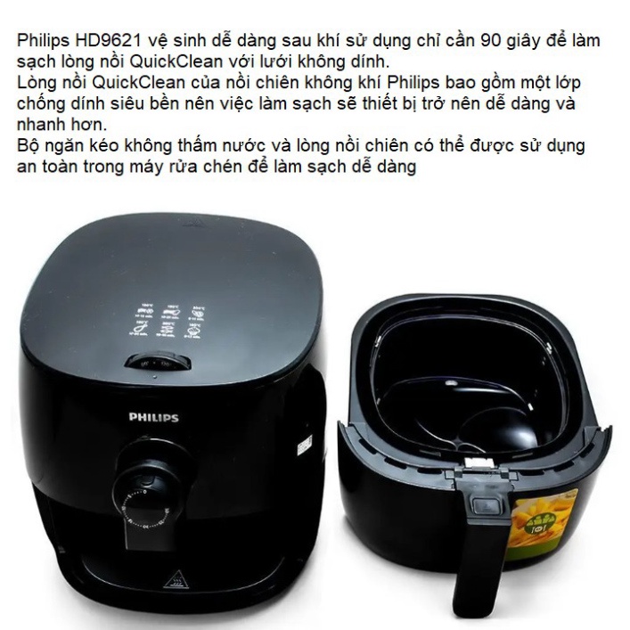 Nồi chiên không dầu, thương hiệu cao cấp Philips HD9621/91 - Bảo hành Chính Hãng: 2 NĂM {CHÍNH HÃNG 100%}