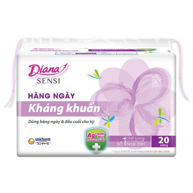 Băng vệ sinh Diana hàng ngày Sensi kháng khuẩn gói 20 miếng