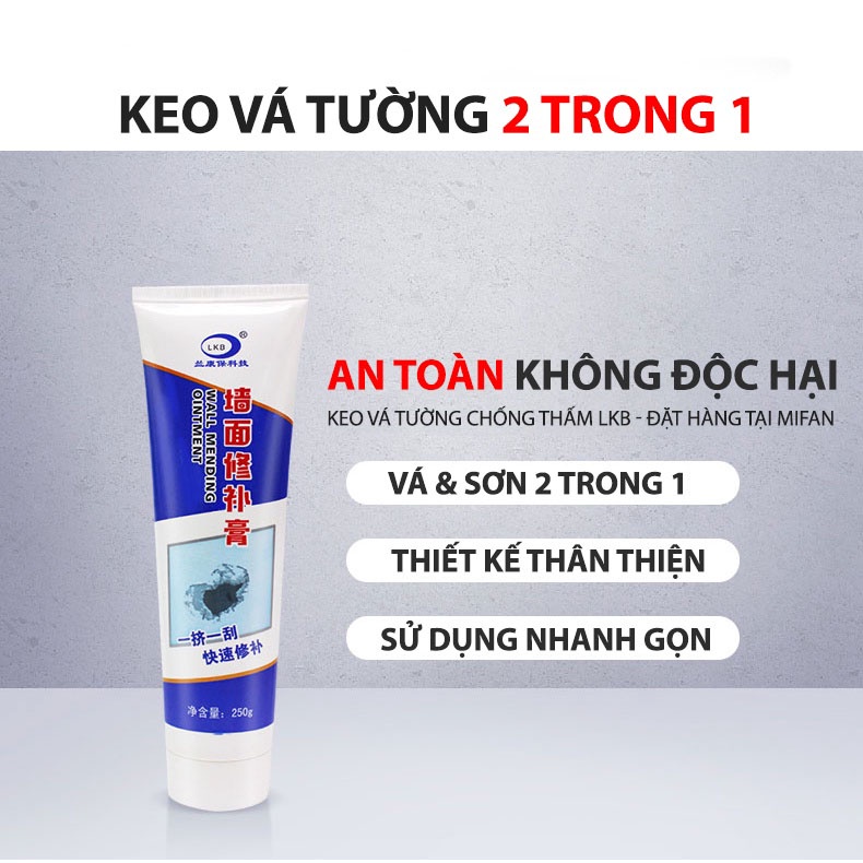 [SỈ SỐ LƯỢNG] Bộ 5 Lọ Keo Vá Tường Chống Thấm LKB 250gr - Trám Trét Vết Nứt Khe Hở Tường - Chống Mốc Ẩm Làm Sạch Tường