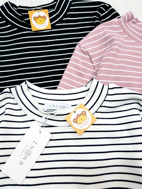 Áo thun tay dài kẻ sọc cổ cao phom croptop ôm body BS05