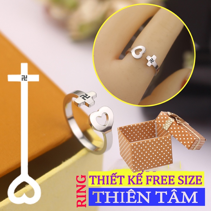 Nhẫn titan thiên tâm free size trắng sáng siêu đẹp - Tặng hộp - Đeo tay vạn sự may