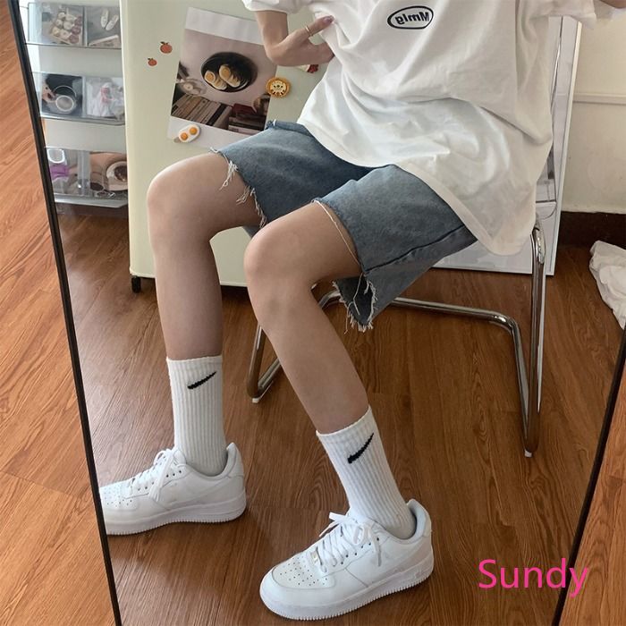 Quần Short Jeans Lưng Cao Ống Rộng Thời Trang Dành Cho Nữ