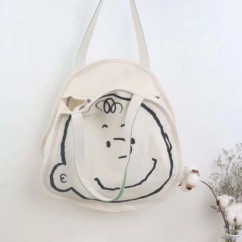 Balo Vải Cỡ Lớn In Họa Tiết Hoạt Hình Snoopy Phong Cách Hàn Quốc Cho Nữ