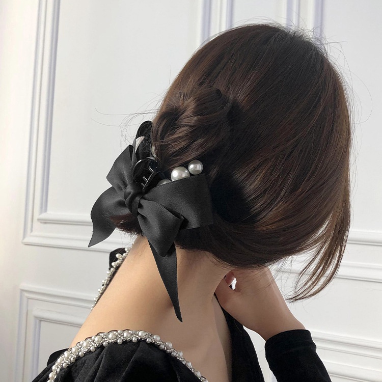 Kẹp tóc hình nơ đính ngọc trai nhân tạo thời trang