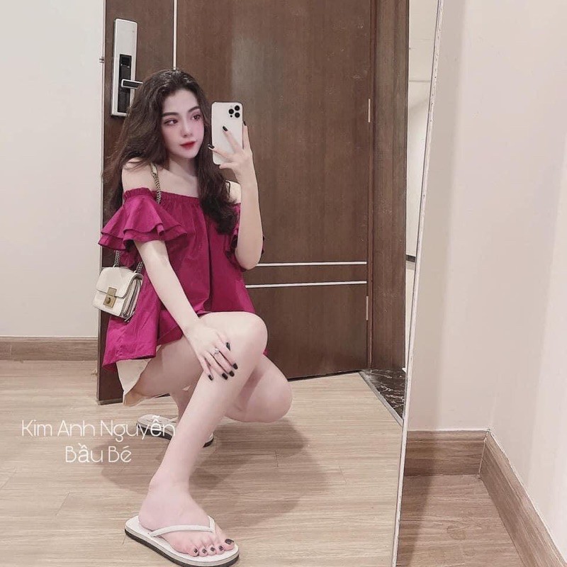 [Mã FAGREEN245 giảm 10% tối đa 30K đơn 99K] SET Áo trễ vai hồng kèm Quần sooc be xinh xắn⚡️Ảnh thật | BigBuy360 - bigbuy360.vn