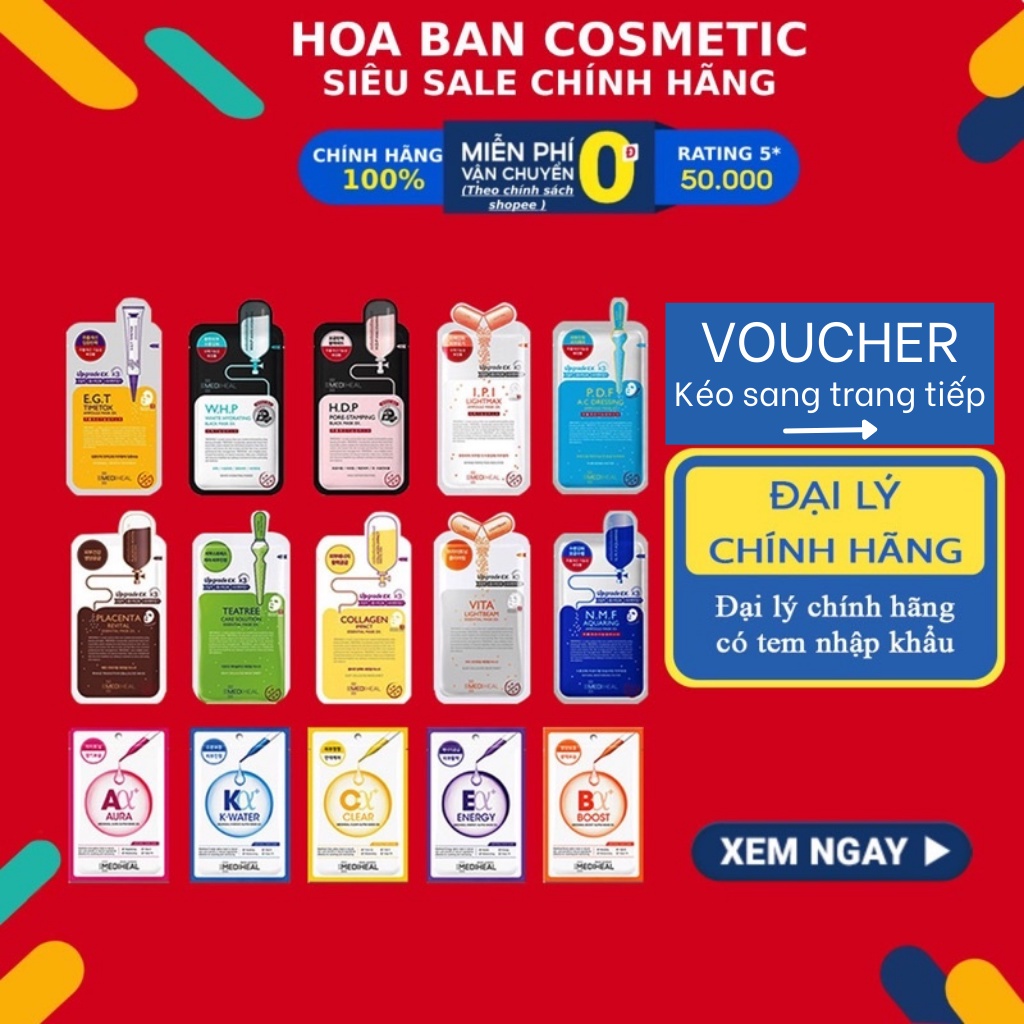 Mặt nạ dưỡng da Mediheal Teatree, Vita Lightbeam, Placenta Revital và Collagen EX Essential Mask 24ml - Hoa Ban Cosmetic
