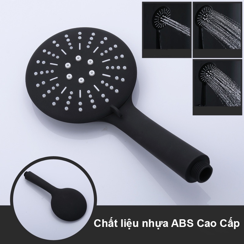 Vòi hoa sen nóng lạnh, bát sen mặt to 12cm nhựa ABS Màu Đen mặt xoay 3 chế độ nước- Dùng thay thế tay sen của bộ sen cây