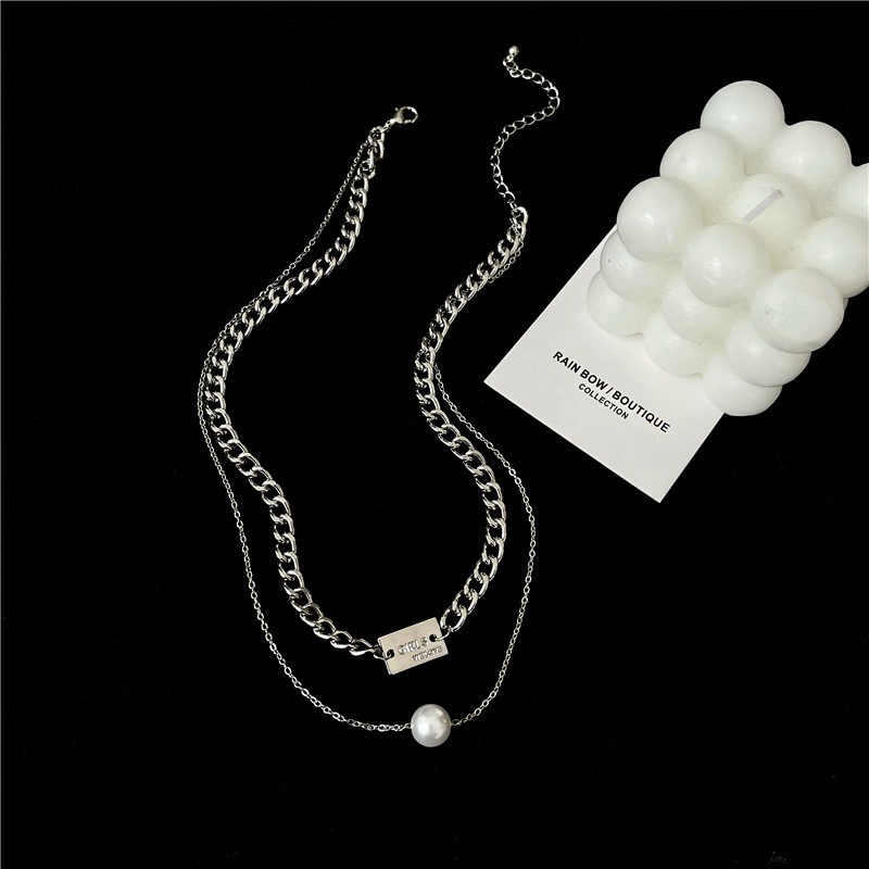 [Augustcloth | AugustJewelry] Dây chuyền/ vòng cổ hợp kim 1 mắc xích mặt thẻ chữ nhật 1 dây mảnh có hạt phong cách Hàn Q