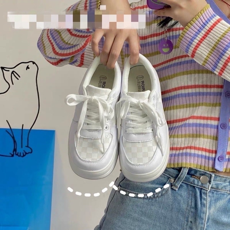 Giày bata thể thao nữ độn đế có hoạ tiết caro loại bigsize ulzzang giá rẻ BRATINA G004