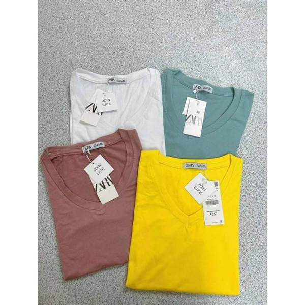 Áo thun laza nữ  cổ tim,  Áo phông giấy hàng quảng châu, combo 4 chiếc  4 màu áo phông giấy hàng quảng châu chất đẹp
