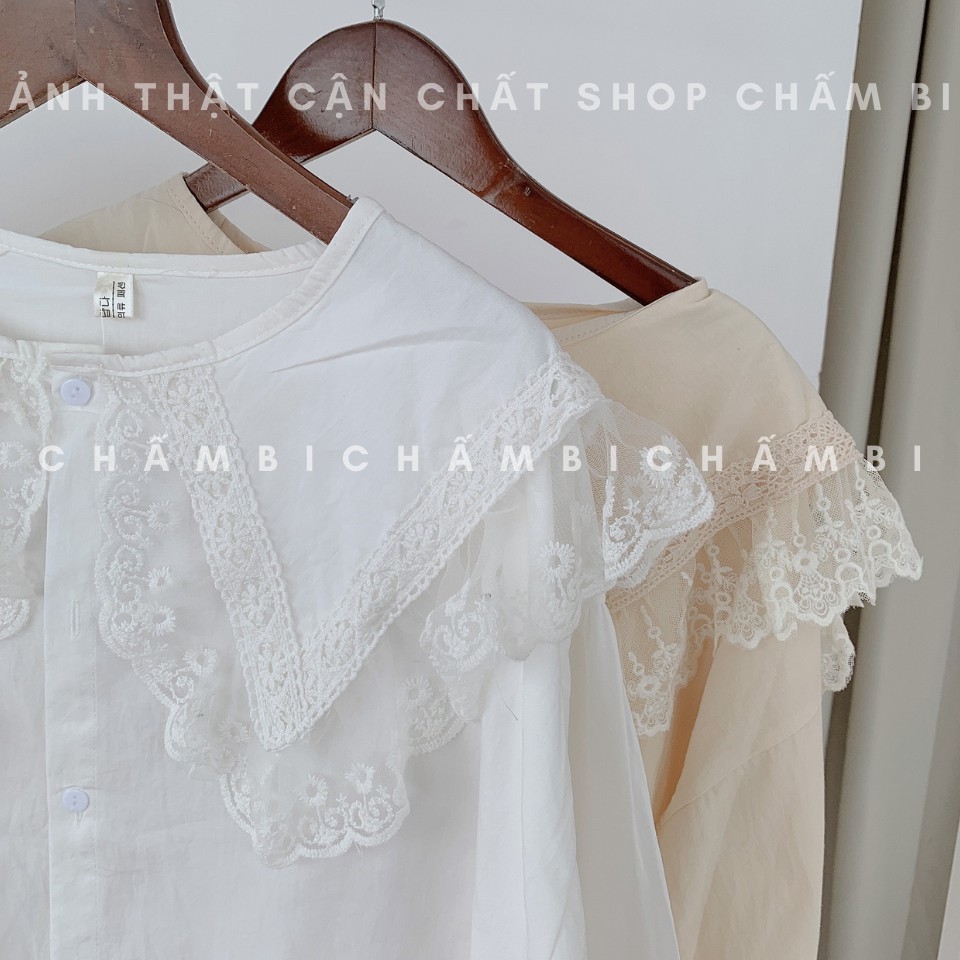 [Mã FAMAYWA giảm 10K đơn 50K] Áo Sơ Mi Cổ Ren Bèo 2 Tầng Tay Bồng Cực Xinh Freesize - A.143 | BigBuy360 - bigbuy360.vn