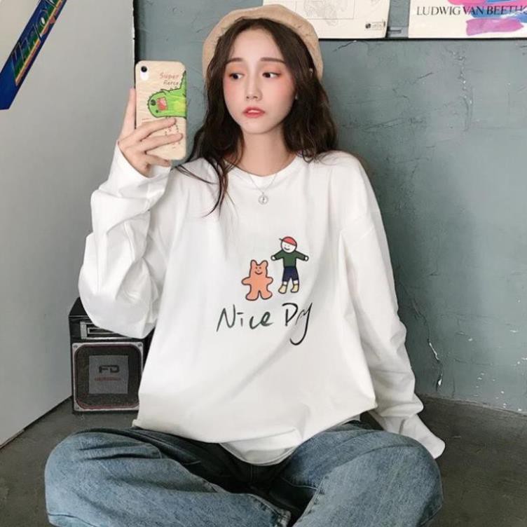 Áo thun tay dài form rộng unisex Nice Day nam nữ ulzzang áo nam nữ unisex freesize ulzzang giá rẻ !