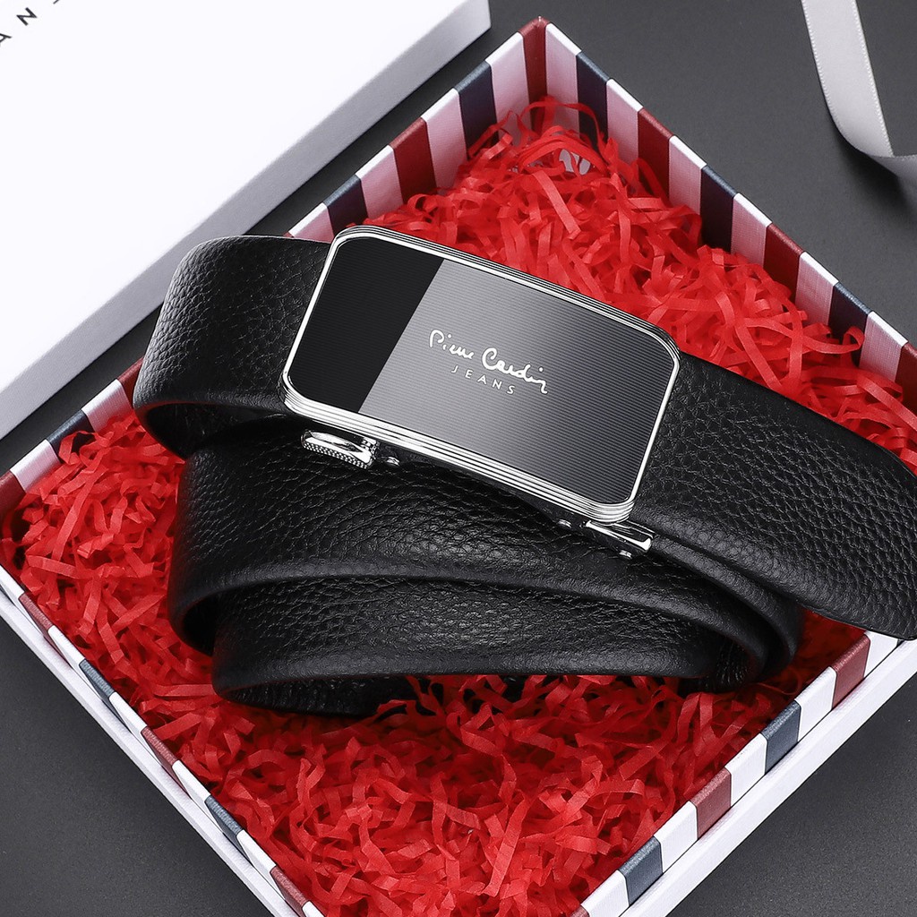 Thắt lưng Pierre Cardin mặt kính, dây da bò cao cấp, viền mạ crom sáng bóng 18