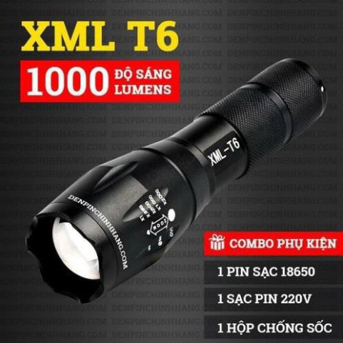 Đèn pin led siêu sáng xml t6 police bin mini cầm tay chống nước chiếu xa sạc điện chính hãng