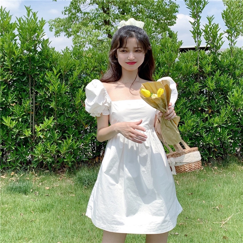 [ Hàng Có Sẵn ]Váy Nữ ,Đầm Nữ Cổ Vuông Tay Phồng Phối Nơ Xinh Xắn Hai Màu Đen Trắng Thời Trang Mùa Hè Dành Cho Nữ ROSE | BigBuy360 - bigbuy360.vn