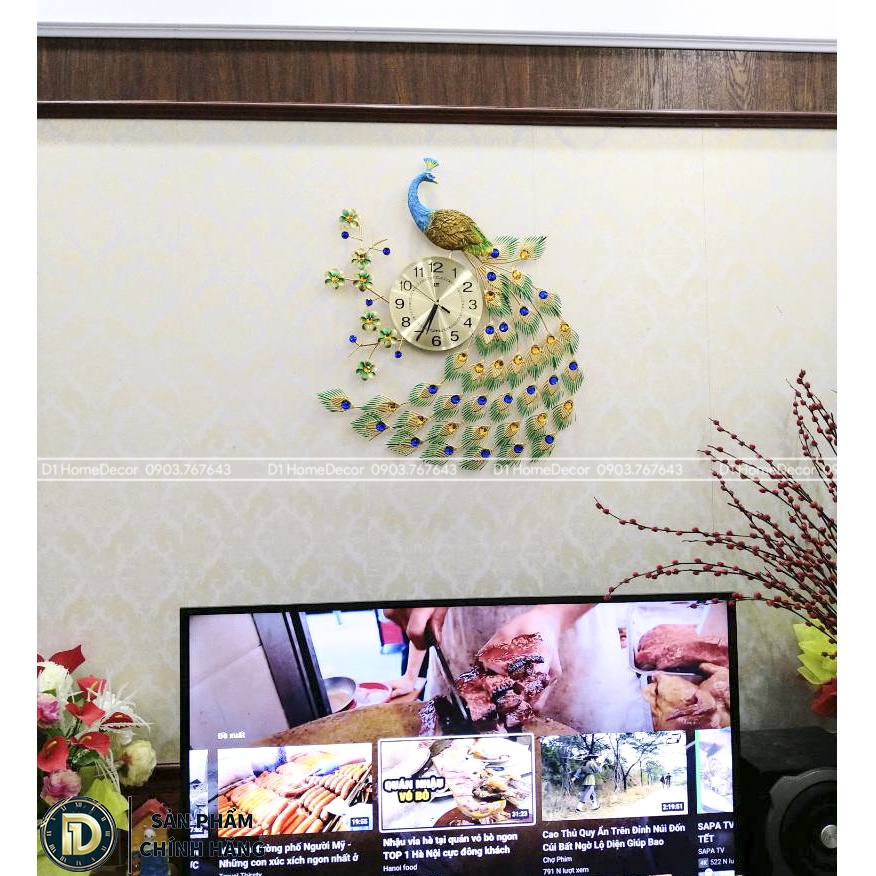 Đồng Hồ Treo Tường Con Chim Công Tài Lộc Chính Hãng D1 Home Kim Trôi Trang Trí Tường Decor - CR