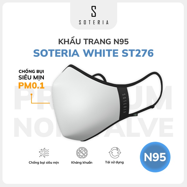 Khẩu trang thời trang Soteria White ST276 - N95 lọc 99% bụi mịn 0.1 micro - Size S,M,L