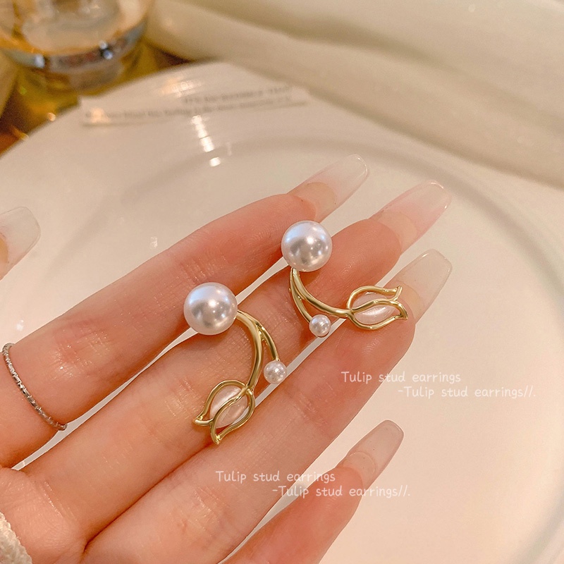 MOCHASHUKhuyên tai hình hoa tulip đính ngọc trai nhân tạo phong cách Hàn Quốc mới mẻ thanh lịch dành cho bạn nữ