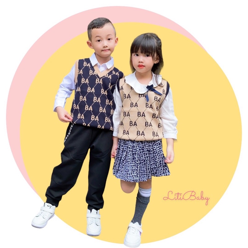 Áo gile len bé trai, bé gái chất dày dặn. Size 100-140, cho bạn 13-30kg