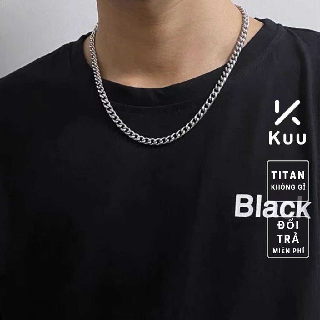Vòng Cổ Nam Nữ Dây Chuyền Thời Trang Cuban Basic HipHop Kuu Studio Màu Bạc Đẹp Chất Liệu Titan - Chuỗi Trơn Bản Vừa