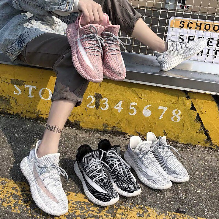Giày thể thao sneaker nữ , đế cao su 3 màu đen,trắng xám, hồng Full box ( dây phản quang) mã ET127