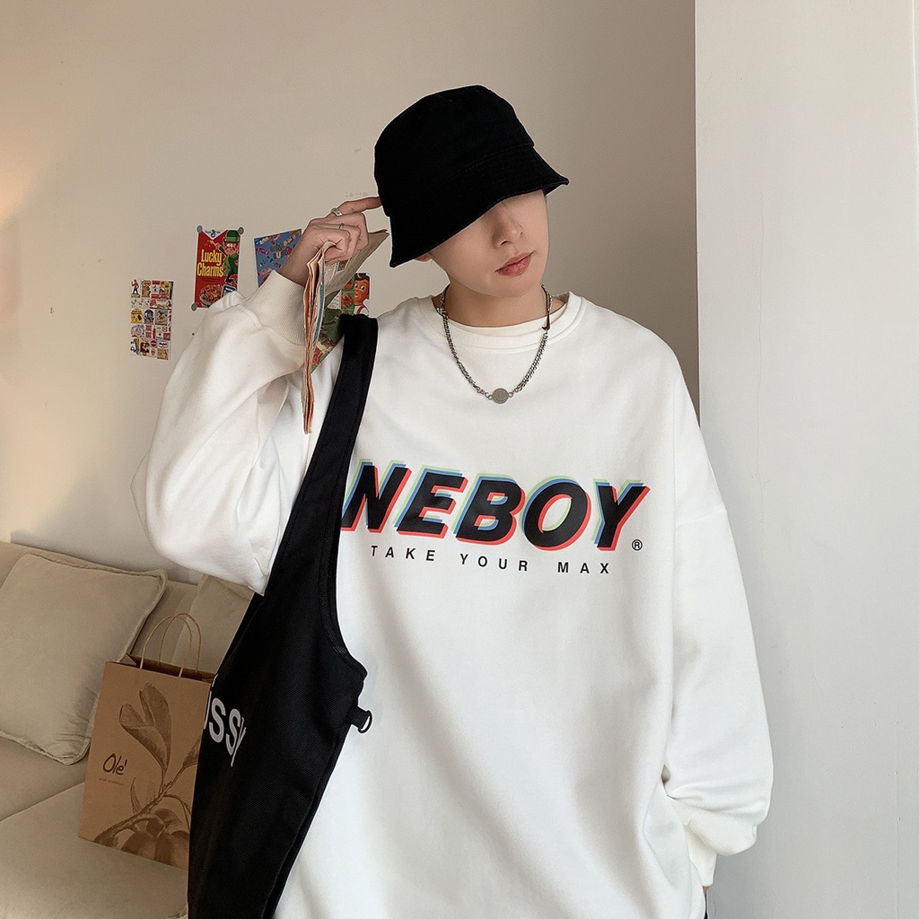 Áo nỉ , áo sweater cổ tròn in chữ NEBOY phong cách ulzzaang cho nam nữ