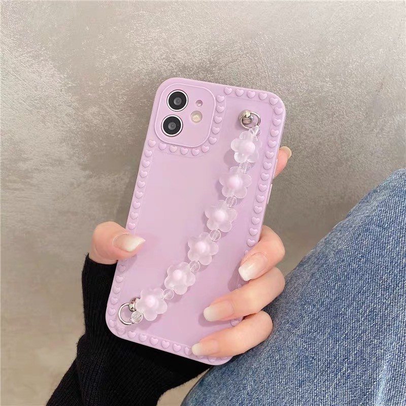 Ốp điện thoại mềm kèm dây đeo hình hoa handmade cho IPHONE6 7 8 PLUS 11 11 PRO 11 PROMAX 12 12 PRO 12 PROMAX