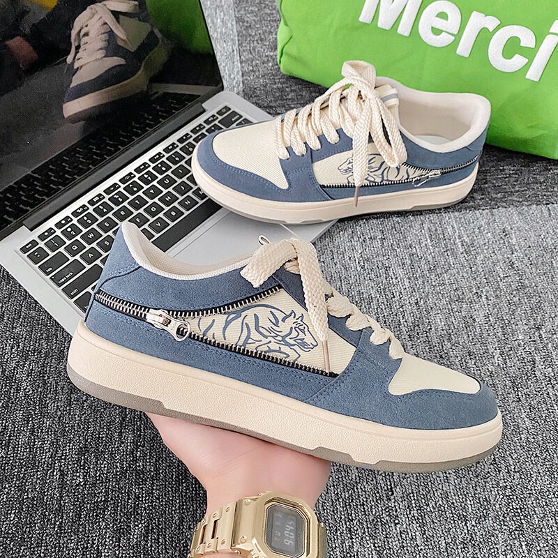 Giày thể thao RENBEN vải canvas đế bằng phối dây kéo thời trang cho nam