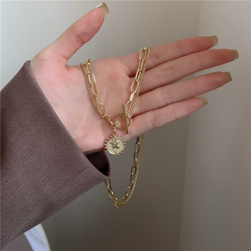 Dây chuyền hai lớp phong cách retro đơn giản cổ điển 19802